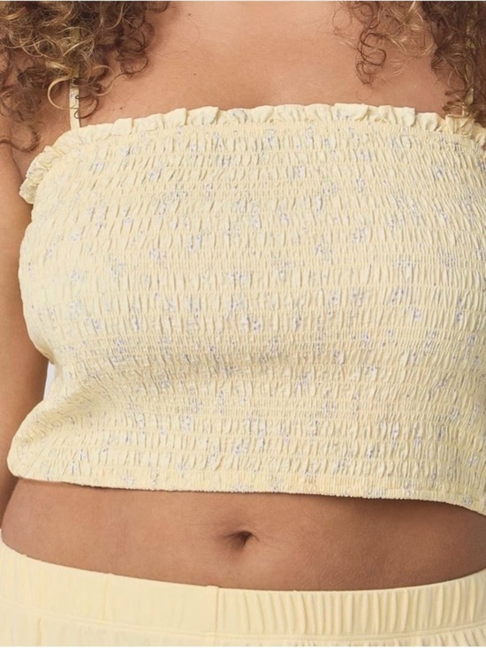 Florence By Mills Tops - Yellow Smocked Crop Tank Top with Thin Straps